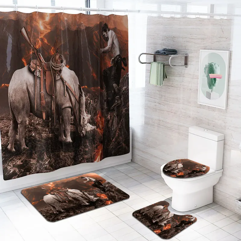 New arrival 3 pcs bathroom rug mat sets 1pc Printed Shower Curtain
