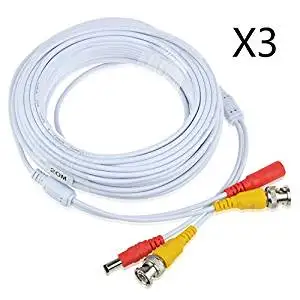 JerGO Professional Grade Siamese Combo Coaxial Cable Pre-made All-in-One BNC Video Power Cable for 1080P /720P, TVI, CVI, AHD and HD-SDI Camera and Analog CCTV Camera ( White 65Ft )(3 Pack)
