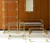 new arrival custom acrylic coffee table with metal corner lucite plexiglass acrylic side table with gold accessories