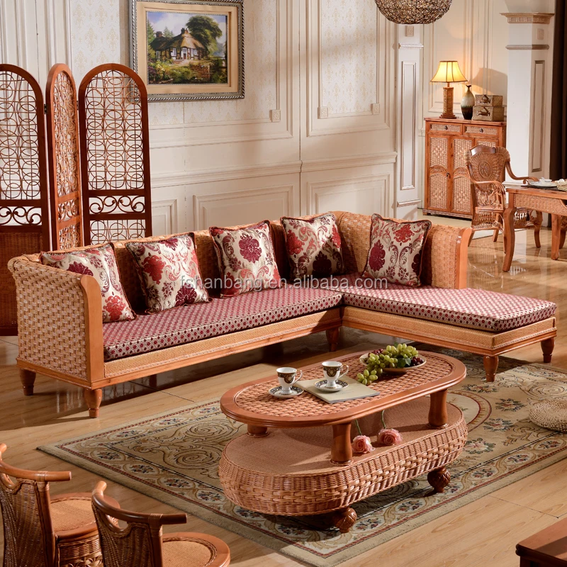 2016 High Quality Indoor Wooden Cane Back Lounge Sofa With Cushion Cane