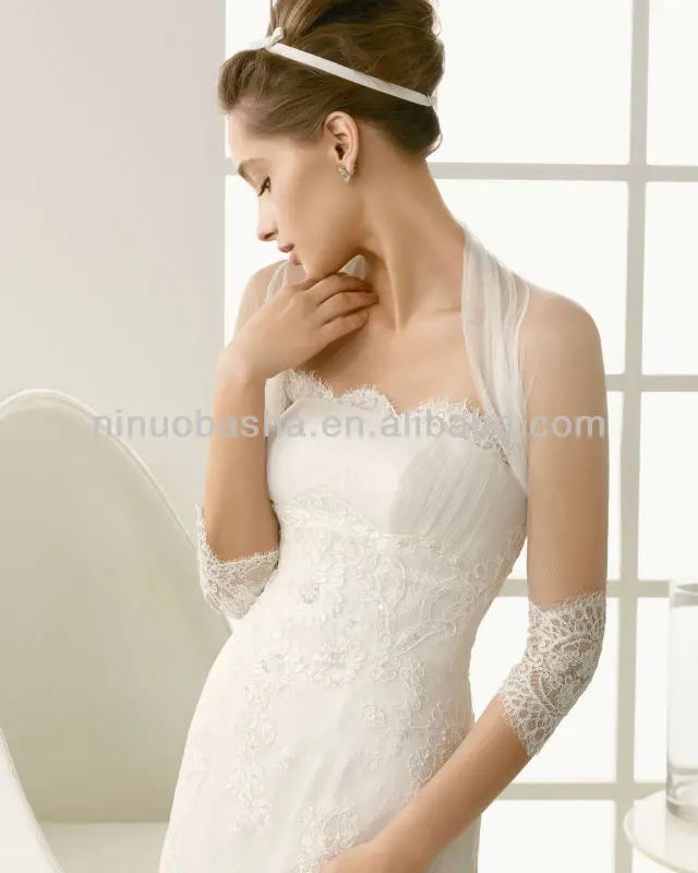 Elegant Strapless A Line Wedding Dresses With A High Neck Sheer 3