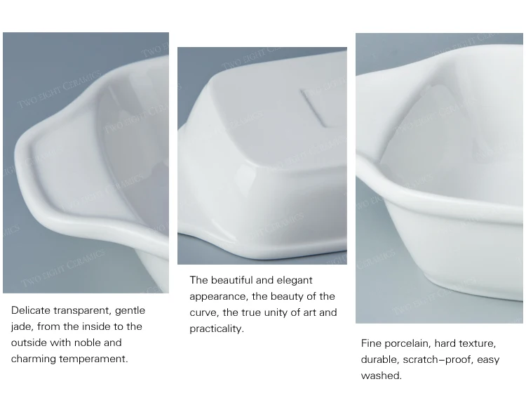 465ml White Color Porcelain Rect Ceramic Chinese Soup Bowls enamel baking tray