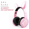 High end wireless boys and girls Cute rabbit ears headphone for children Blue-tooth LED headset for kids earphone