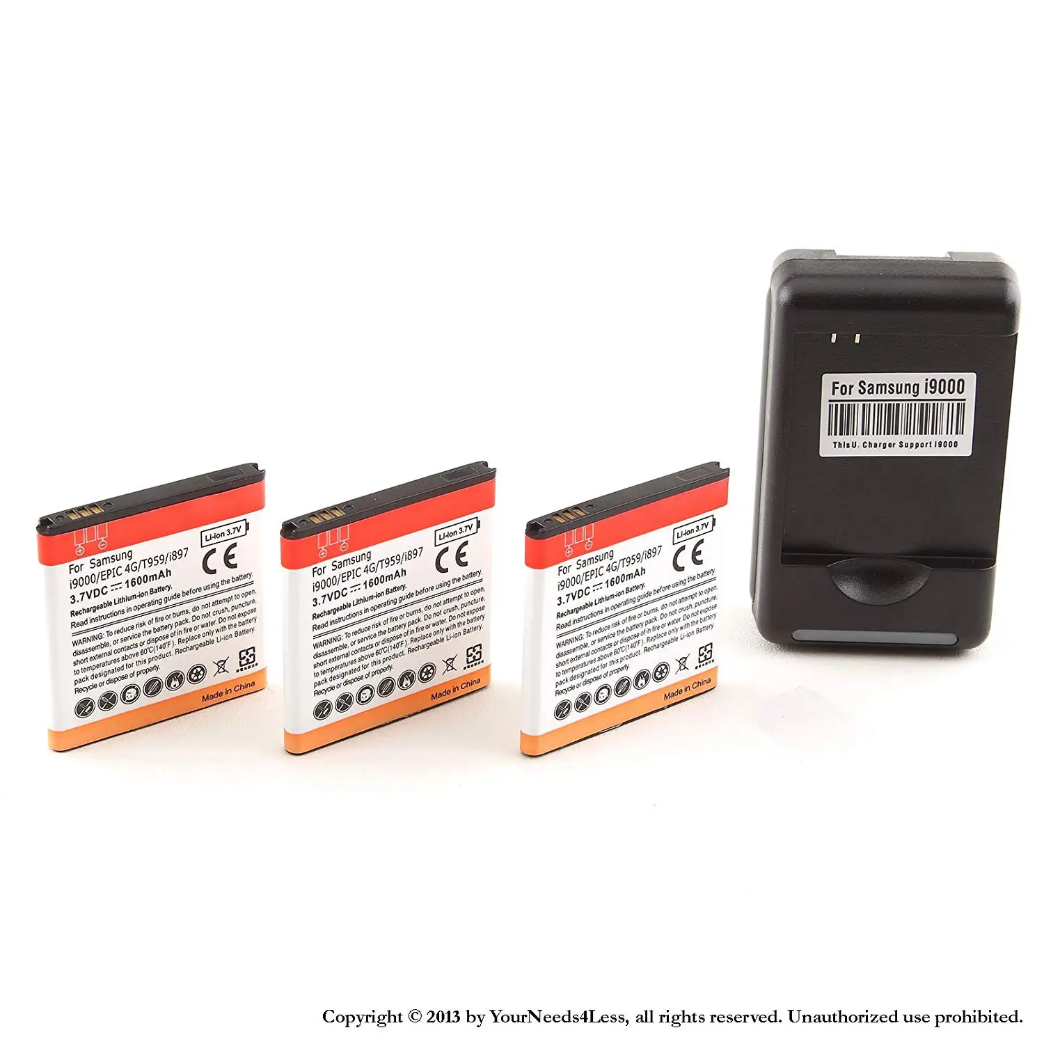 YN4L 3 X 1600mAh Replacement Batteries for Samsung Galaxy S i9000 ; Captivate i897 ; Vibrant T959 ; Epic 4G + Wall Dock Charger Bundle