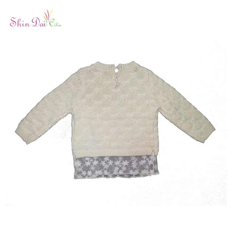 All Kinds Of Dissimilarity Pure Color White Knitted Baby Girl Sweater with Lace