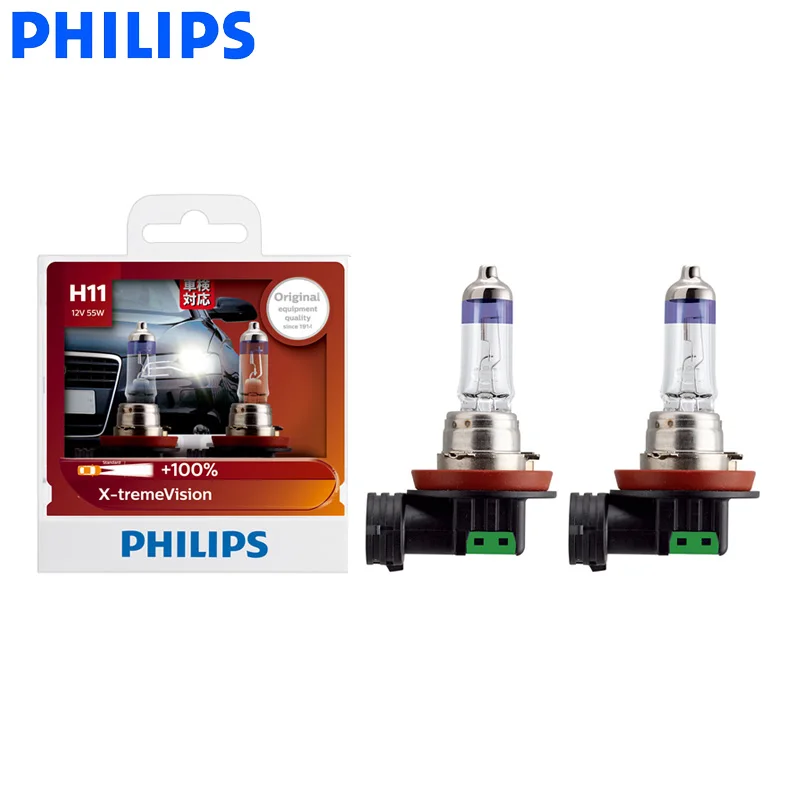 Philips X-treme Vision H11 12V 55W PGJ19-2 Car Headlight Bright Halogen Fog Lamps ECE Approve 100% More Vision 12362XV S2, Pair