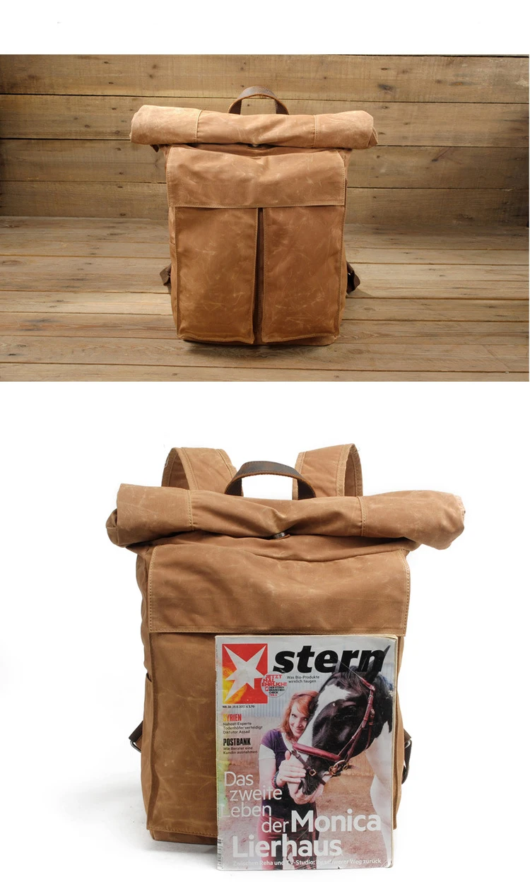 2018 Large capacity vintage outdoor water proof waxed canvas travelling hiking backpack bag for men