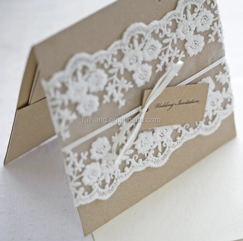 Kraft Paper Wedding Invitation With Lace Burlap Rope View