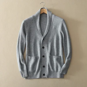 Men's pure cashmere knitting cardigan for winter thick sweater coat with insert pocket V neck single breasted Men's pure cashmere knitting cardigan for winter thick sweater coat with insert pocket V neck single breasted
