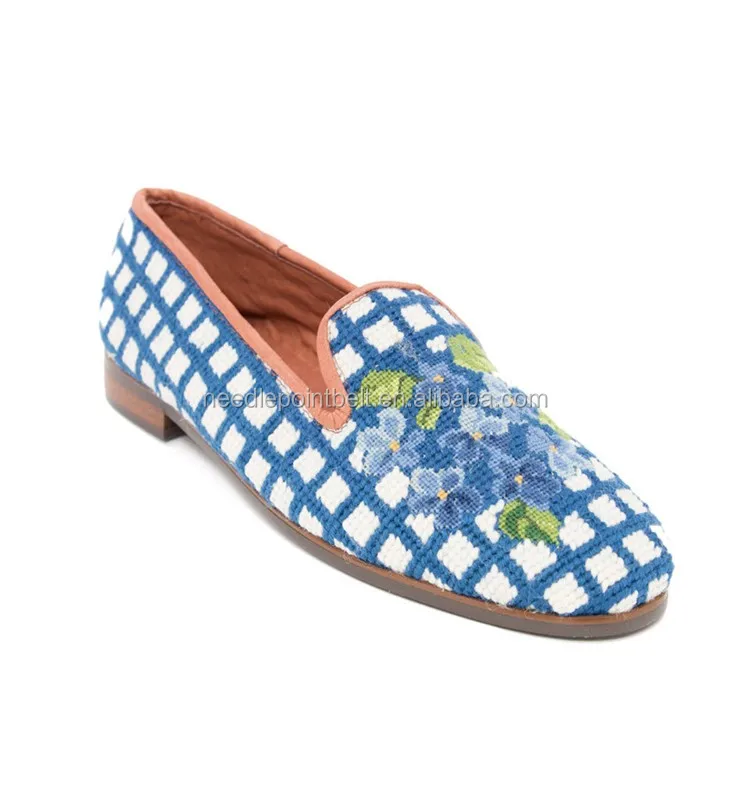 Hydrangea Girl Needlepoint Leather Loafer Shoes Buy Needlepoint