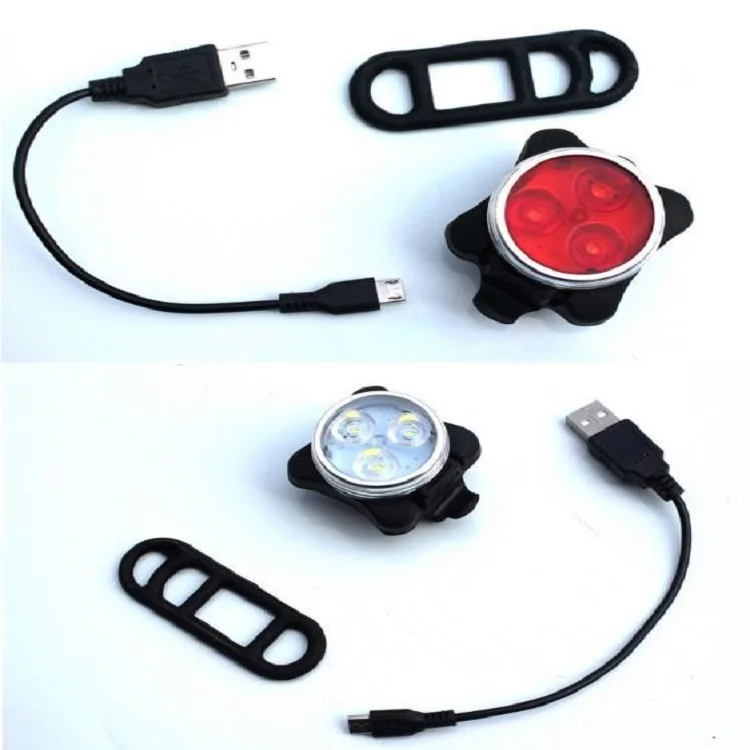 USB Rechargeable LED Bike Light Set With Front & Rear Light 650mah Lithium Battery 4 Light Mode Options 2 Usb Cables 4 Strap