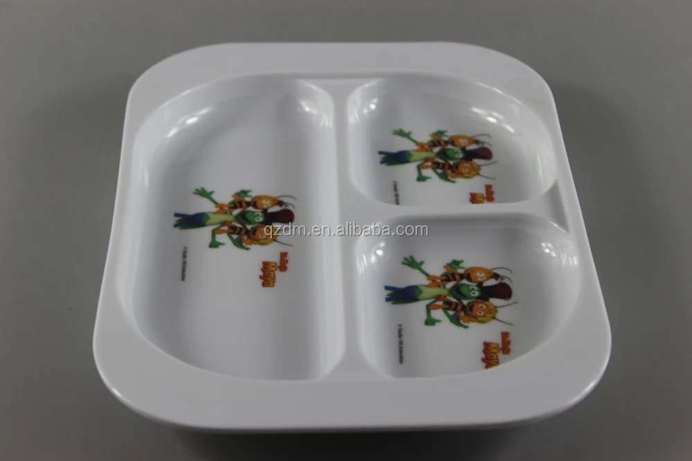 Square Shape Melamine 3 Section Plates For Children