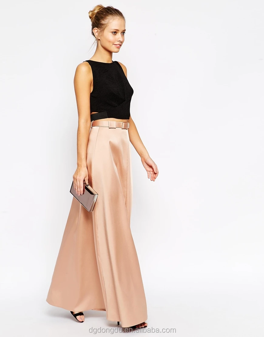 Elegant Smooth Satin Belted Waist Plus Size Formal Skirt Long Maxi ...