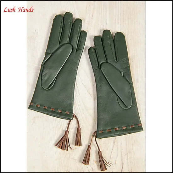 Ladies genuine leather hand gloves with tassels decorated