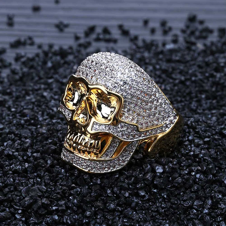 New Domineering Skull Diamond Rings For Men Full Cubic Zirconia Rings
