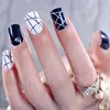 New style Elegant 24pcs/set Korea style glitter crystal blue Color line design false nails Simple short lady full nail tips