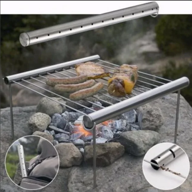 Amazon hot sales Simple Portable Folding Mini Grill Rack Stainless Steel Outdoor Barbecue Pocket BBQ Grill