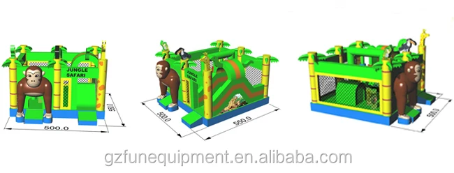 New Design 0.55mmPVC Jungle Safari Inflatable Bouncy Castle With Slide