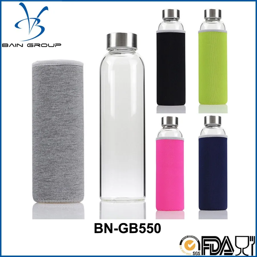 Glass Water Bottle With Silicone Sleeve Stainless Steel Lid,Drinking Bpa Free,Leak Proof