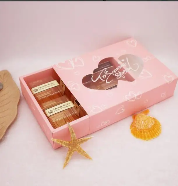 Online Pink Heart Push Cake Bo Paper Cookie Box With Clear Image