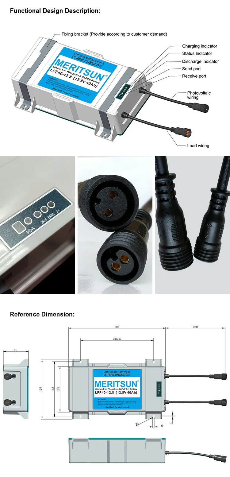 12V 40Ah Li-ion LiFePO4 Solar Street Light Lithium Battery Easy Replace for Existing Lamp Pole