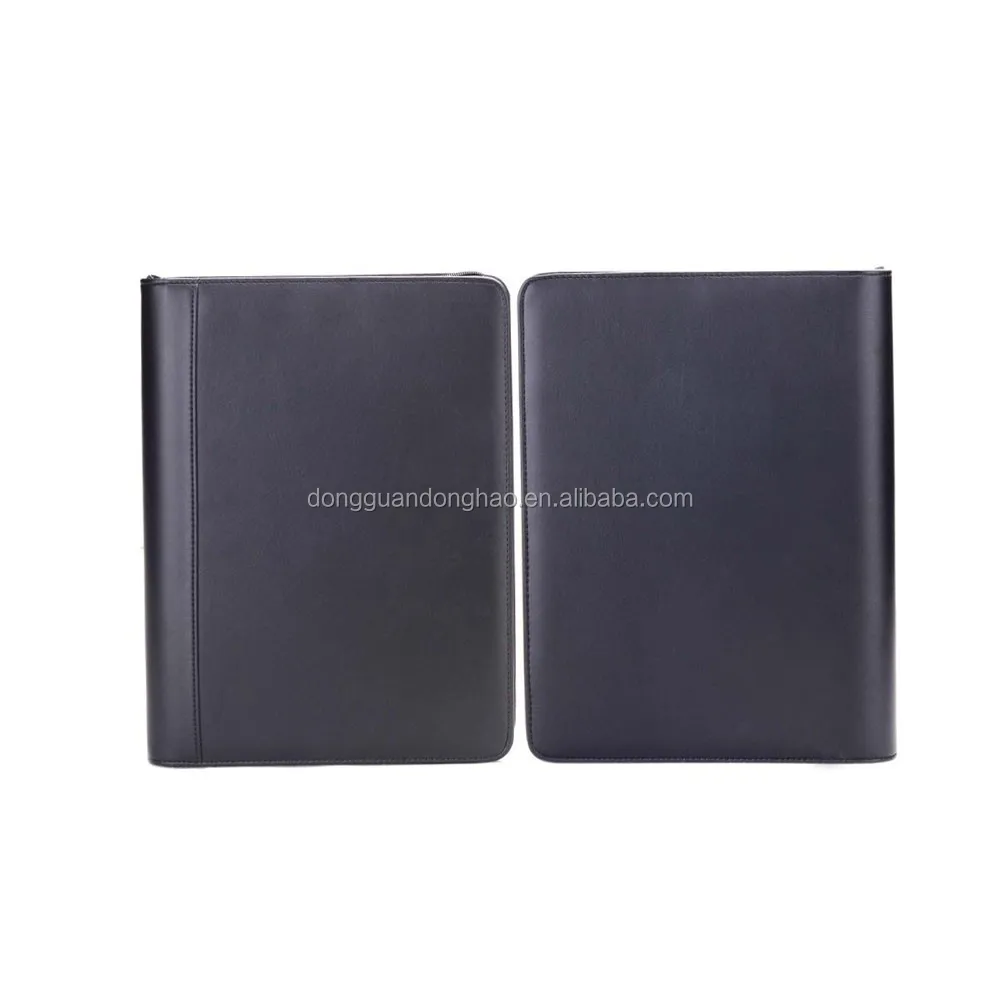 Multifunction Folder For Business Men Or Women Zippered PU Leather Portfolio With 3 Rings Loose-leaf Binder