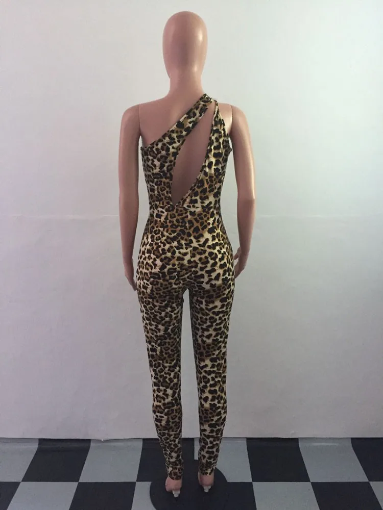 One Shoulder Sexy Leopard Print Bodycon Nightclub Jumpsuit - Buy ...