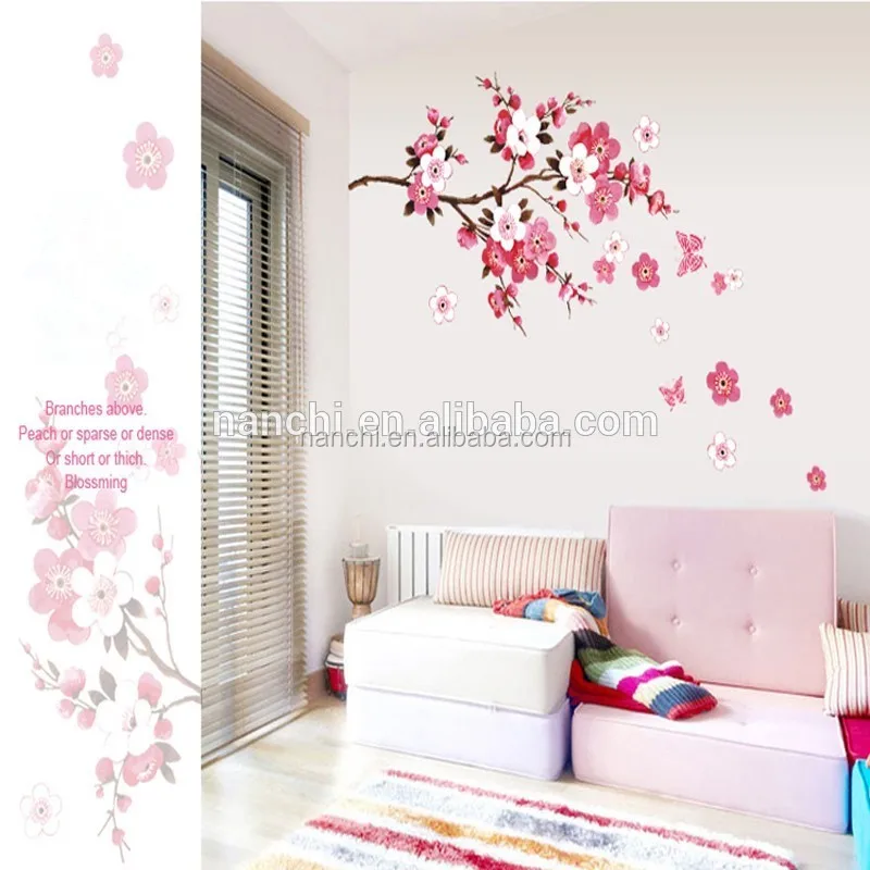 Wall Stickers Butterfly Peach Blossom Wallpapers Waterproof Bedroom Wandtattoos 