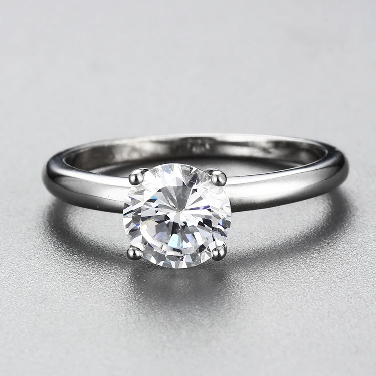 simple 2 ct aaa silver ring with solitaire clear stone