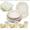 200Pcs Gold Dot Disposable Paper Plates Cups Napkins 50 Dinner and Dessert Plate 50 Cup and Napkin