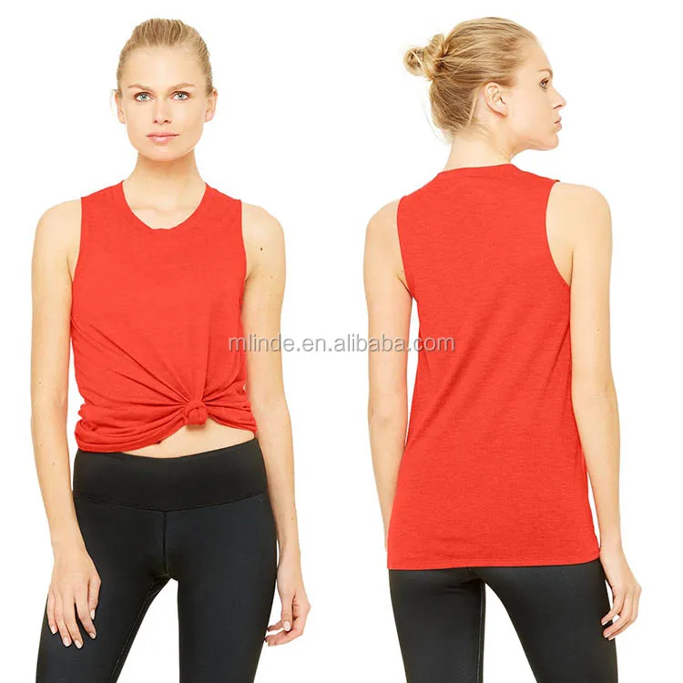 Muscle tank tops Women scoop neck Soft Fabric Front Knot HIGH LOW