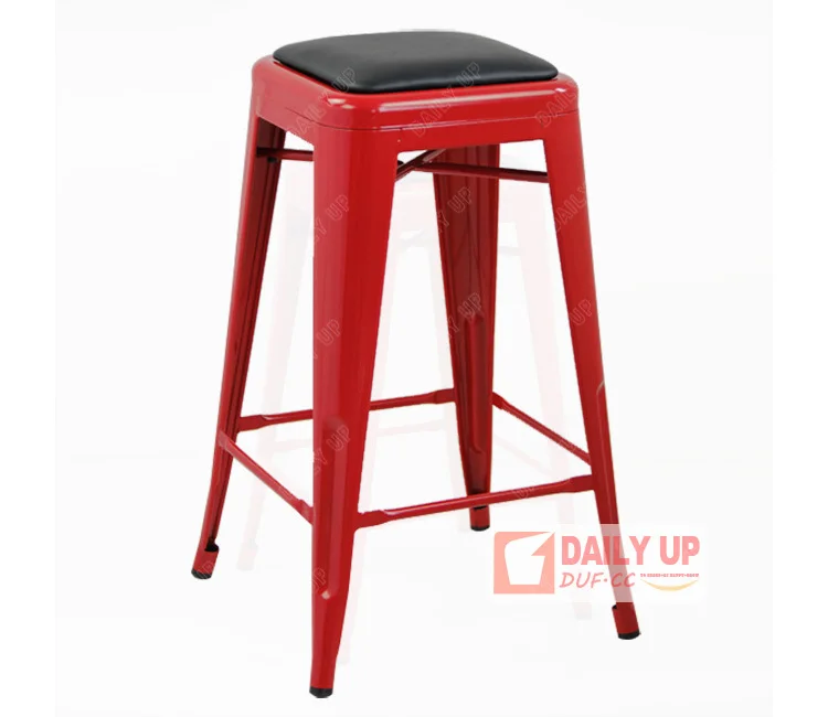 Steel Metal Frame Stool Iron Chair with PU Cushion Loft Furniture Antique Restaurant Chair 75cm Seat Height Outdoor Stackable