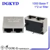 China Manufacturer KRJ-201QWNL cat6 dual ports 10P8C LAN Jacks w/ transformer Metal shielded 1000 BASE-TX 1x2 RJ45 Connectors
