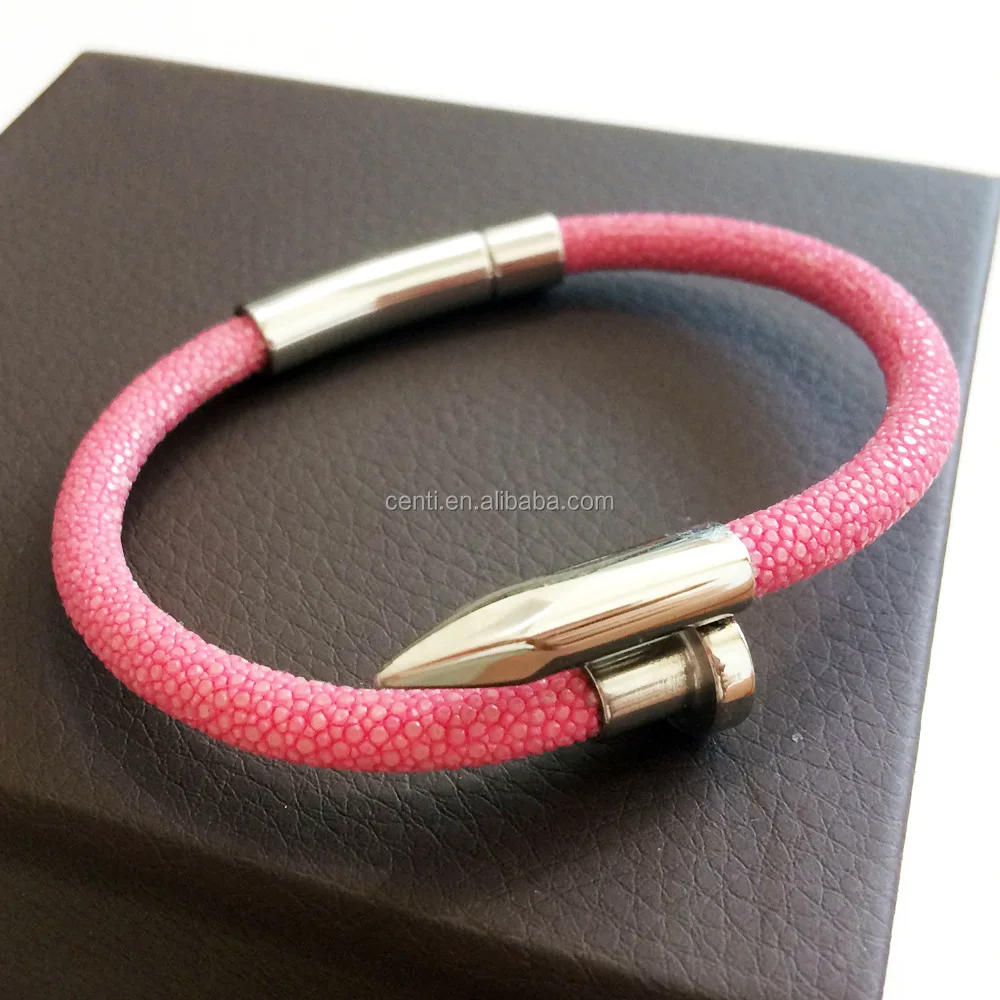 High Quality Genuine Stingray Leather Bracelet With Stainless Steel