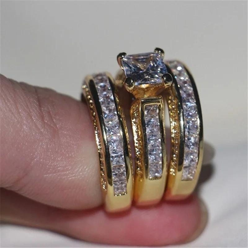 Cubic Zirconia 3pcs/set Gold Silver New Model Wedding Ring Zircon ...