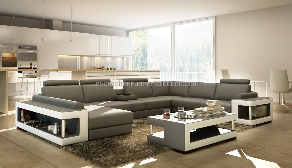 Grijs kleur couch woonkamer sectionele sofa moderne sofa lederen ...