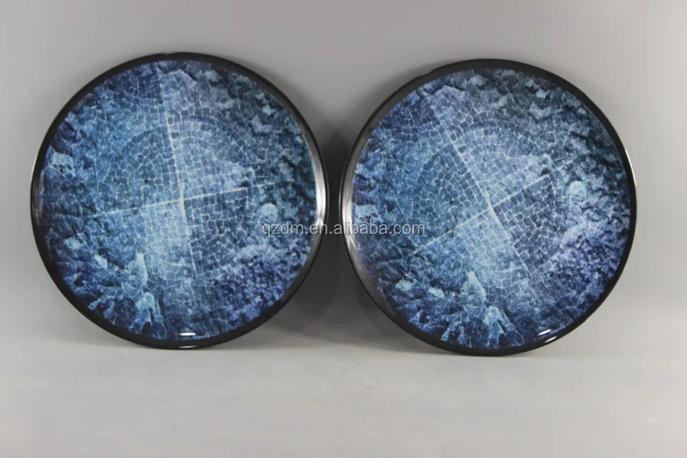 High-End Melamine Dinner Plate In Black With Decal