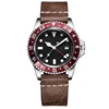 Mexda brand quartz movement stainless steel case genuine leather strap men wrist watches with dual time function