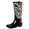 Women Custom Colored Zebra Printing Rubber Rain Boots Gumboot For Wholesale Hot Selling With Buckle Ladies Waterproof Shoes