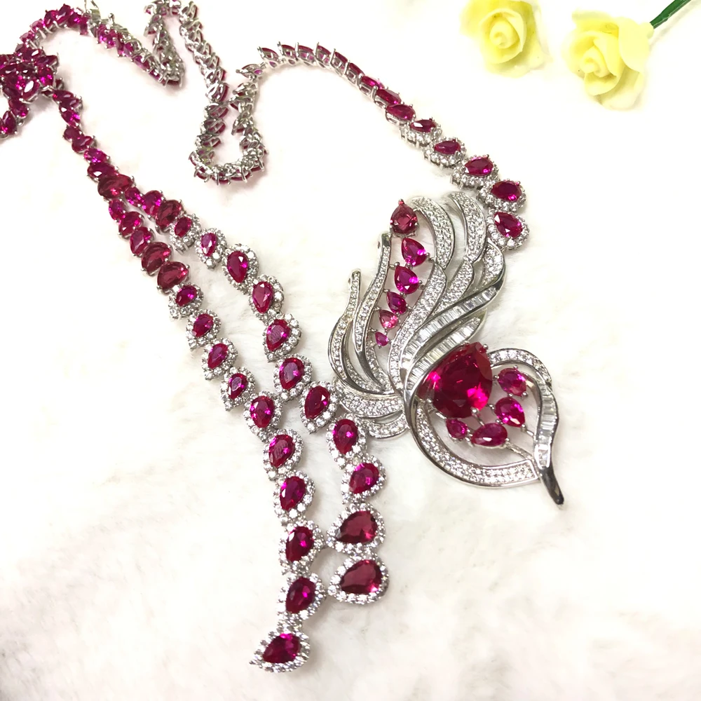 Wholesale 925 sterling silver jewelry fashion red corundum pendant necklace