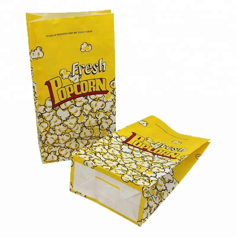Printed paper bag for popcorn packaging with square bottom