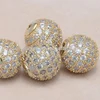 Gold Plated CZ Brass Micro Pave Setting Beads Clear Gemstones Cubic Zirconia Round Beads Bracelet Connector Charms Bead (MPB013)