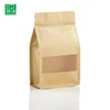 Kraft paper flat bottom ziplock dried fruit potato chips packaging bags pouches with window for food