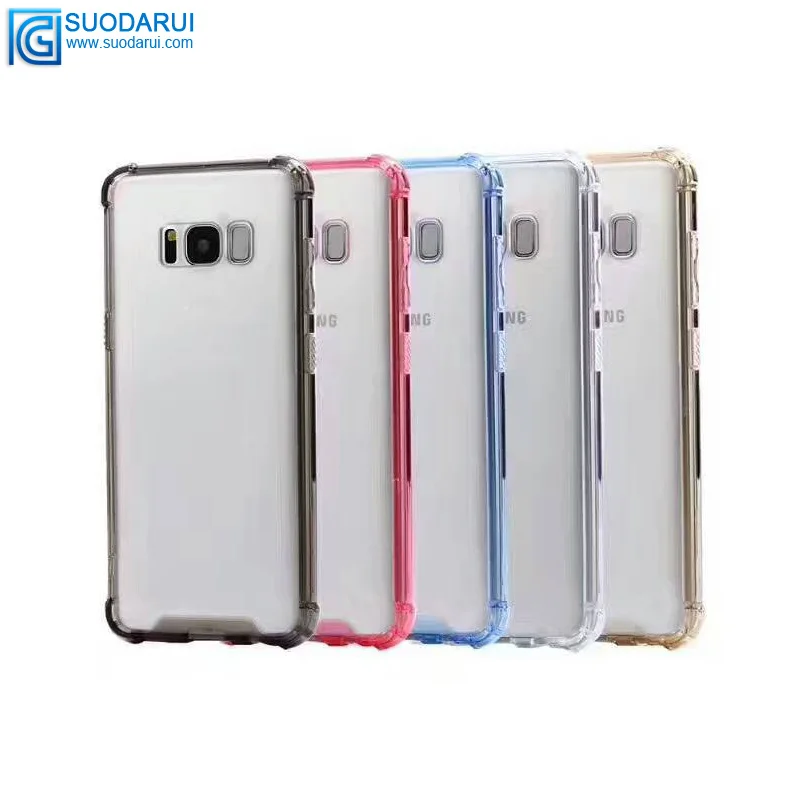 Not Turn yellow! Shockproof angle TPU + Acrylic hybrid Transparent case for Samsung Galaxy S8 / S8 Plus Black Cover