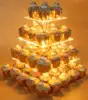 Square 4 Tier Acrylic Cupcake Display Stand with LED String Lights Dessert Tree Tower for Birthday Wedding Party