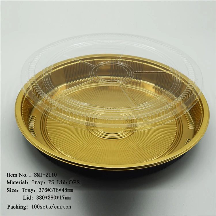 Sm12110gold Plastic Food Trays With Ops Clear Lids/ Sandwich Platters