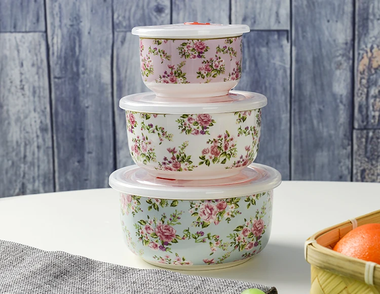 Sets Of 3 Porcelain Dinnerware Decal Fresh Ceramic Storage Bowl With