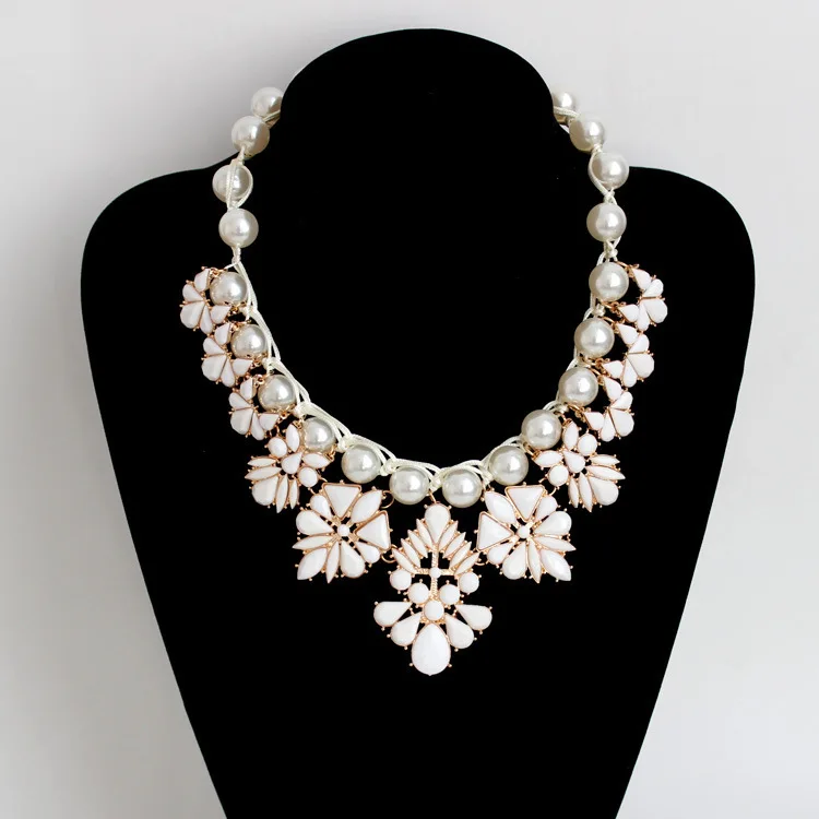 High Quality Pearl Bead Statement Necklace Braided Pearl Costume ...