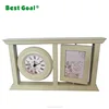 Fashion painted carved wood table clock with photo frame