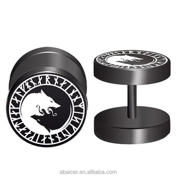 Viking Sigil Yin Yang Wolf Black Fake Ear Plugs Gauge Piercing Viking Sigil Yin Yang Wolf Black Fake Ear Plugs Gauge Piercing Tunnel Stainless Steel Expander Stretcher